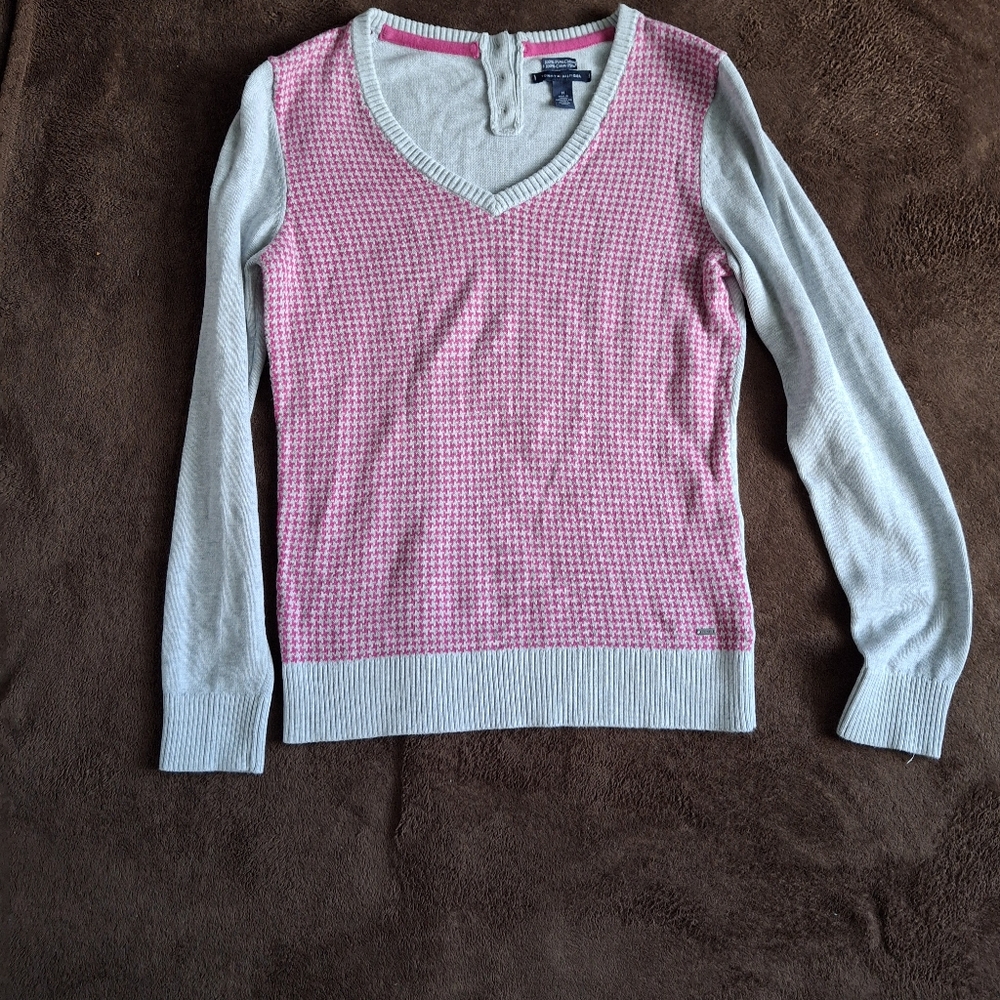 Tommi Hilfiger Pink and Gray Color-Block Sweatshirt
